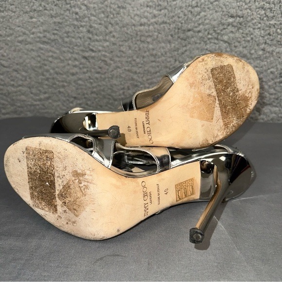 Jimmy Choo Shoes Womens 10 Silver Diffuse Mirror Leather Strappy Lace Up - Picture 6 of 7